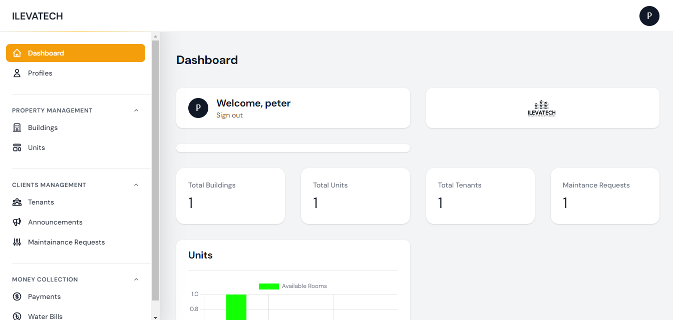 Ilevatech Dashboard app for Tenants